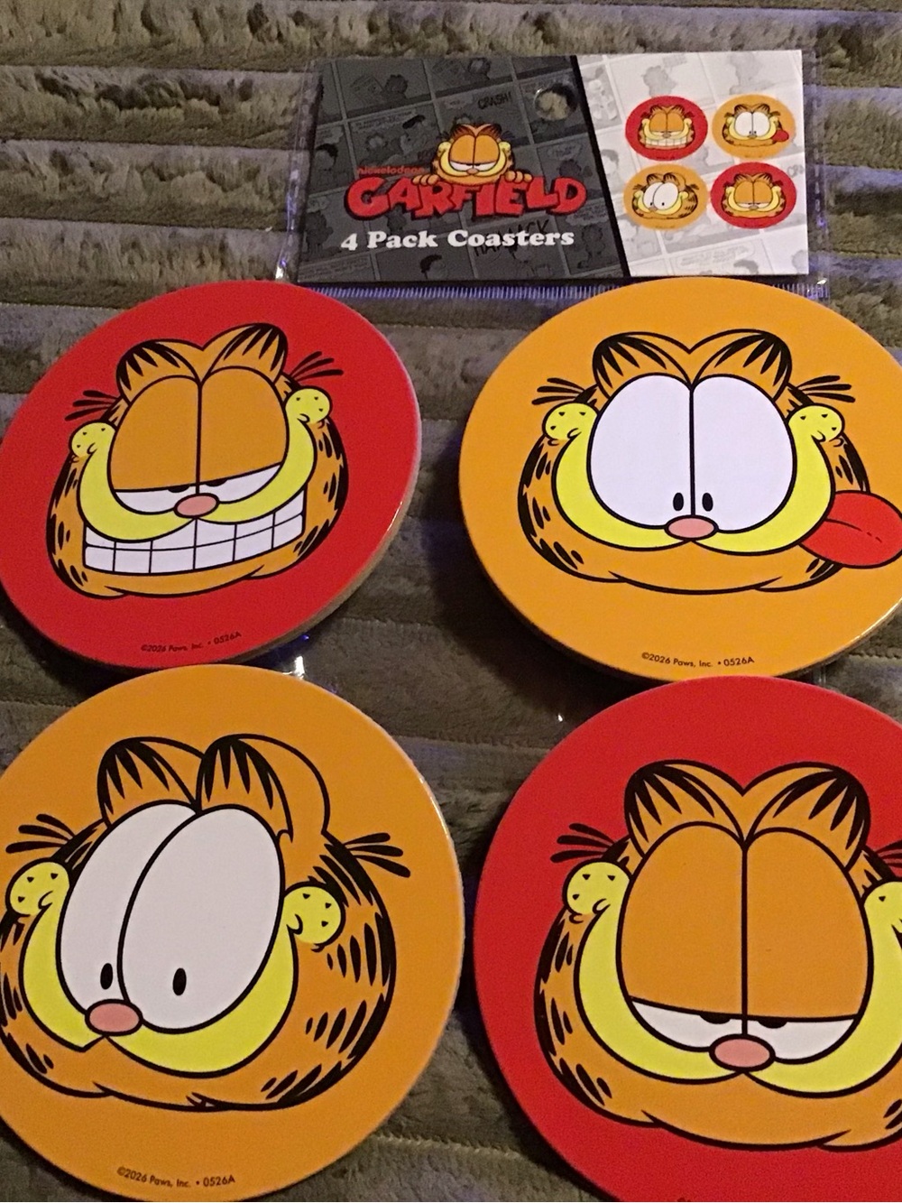4-Pack Round Garfield Coasters - Red & Orange